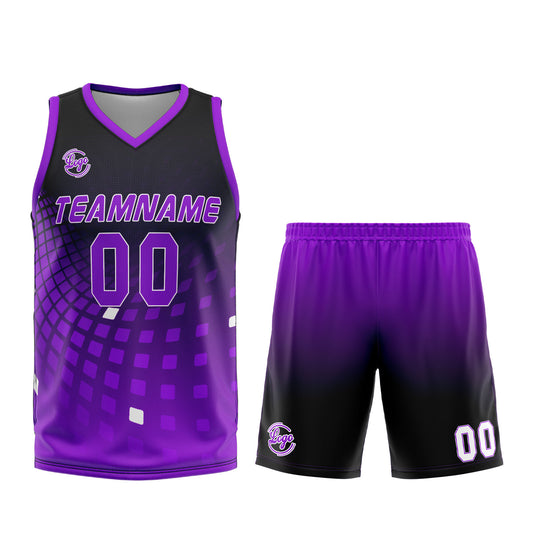 Benutzerdefinierter Schwarz Lila Basketball Jersey Uniform Anzug gedruckt Ihr Logo Name Nummer
