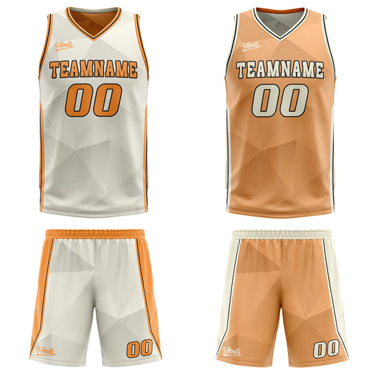 Benutzerdefinierte Creme Orange Reversible Basketball Jersey Personalisierte Drucken Name Nummer Logo