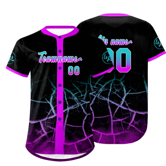 Benutzerdefiniert Schwarz Helllila Personalisierter Baseball Jersey mit Farbverlauf Team Uniform mit Namen und Nummer