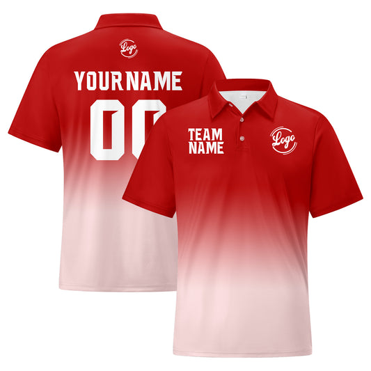 Benutzerdefinierte Rot Lichtrosa Fußball Gradient Polo-Shirts Fügen Sie Ihr Einzigartiges hinzu Logo/Name/Nummer