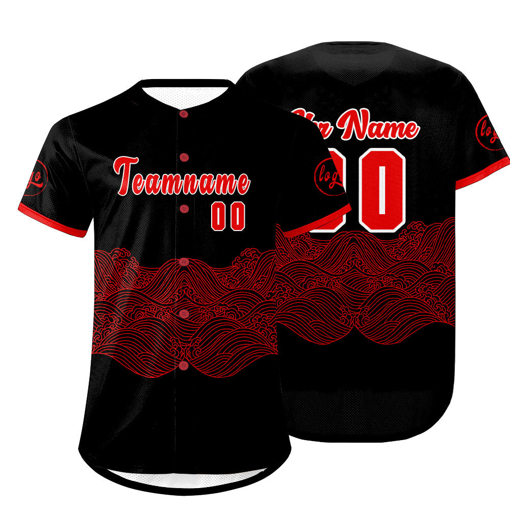 Benutzerdefiniert Schwarz Rot Personalisierter Baseball Jersey mit Farbverlauf Team Uniform mit Namen und Nummer