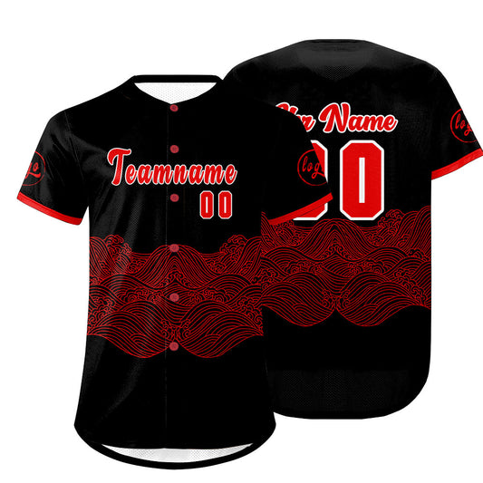 Benutzerdefiniert Schwarz Rot Personalisierter Baseball Jersey mit Farbverlauf Team Uniform mit Namen und Nummer