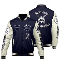 Maßgeschneiderte Marine Weiß Letterman Varsity Jacket Individuelle Stickerei  Druck nach Ihrem Wunsch