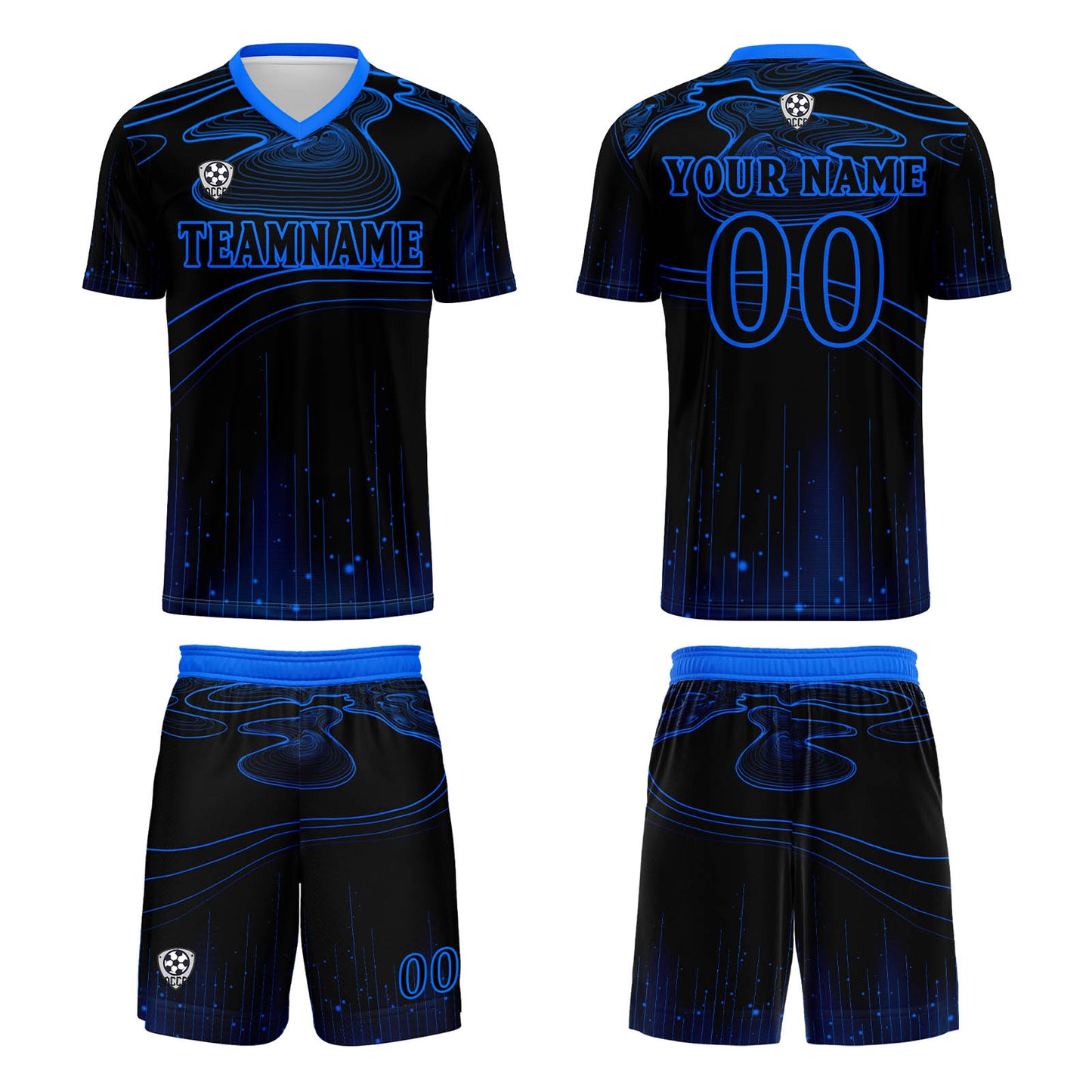 Benutzerdefinierte Schwarz Blau Trikots für Männer Frauen Personalisierte Fußball Uniformen für Erwachsene und Kind