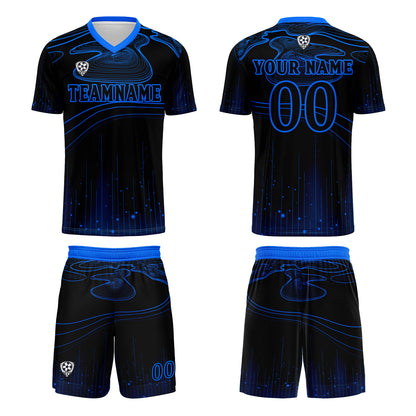 Benutzerdefinierte Schwarz Blau Trikots für Männer Frauen Personalisierte Fußball Uniformen für Erwachsene und Kind