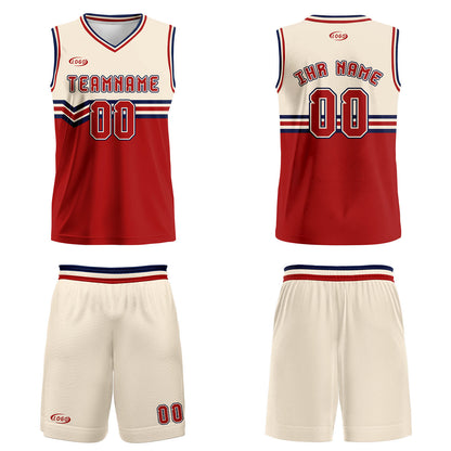 Benutzerdefinierter Beige Rot Blau Basketball Jersey Uniform Anzug gedruckt Ihr Logo Name Nummer