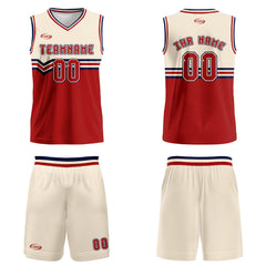 Benutzerdefinierter Beige Rot Blau Basketball Jersey Uniform Anzug gedruckt Ihr Logo Name Nummer