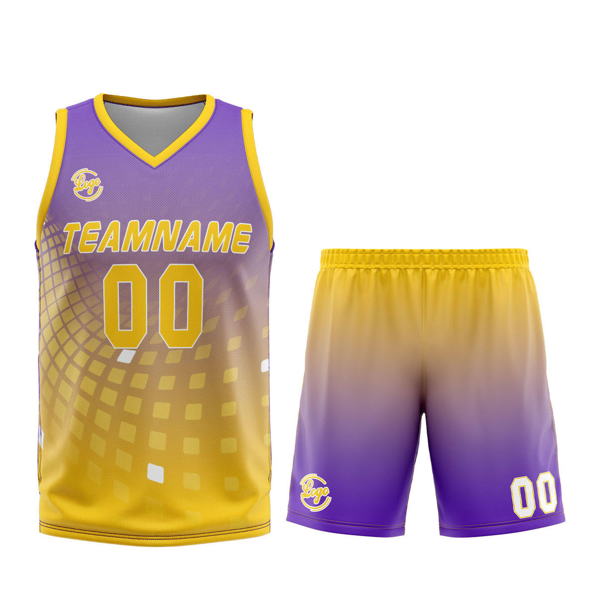 Benutzerdefinierter Lila Gelb Basketball Jersey Uniform Anzug gedruckt Ihr Logo Name Nummer