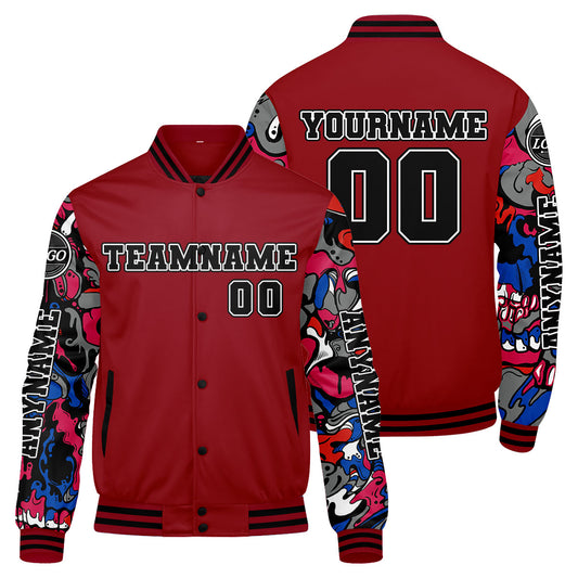 Maßgeschneiderte Rot Letterman Varsity Jacket Individuelle Stickerei Druck nach Ihrem Wunsch