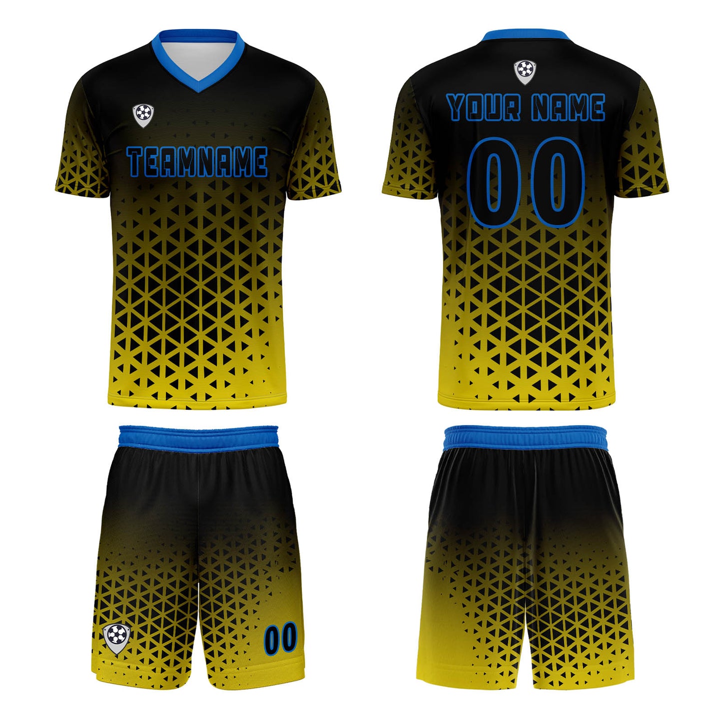 Benutzerdefinierte Gelb Blau Trikots für Männer Frauen Personalisierte Fußball Uniformen für Erwachsene und Kind