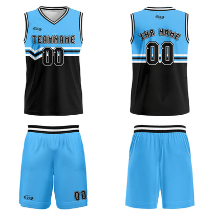 Benutzerdefinierter Blau Schwarz Weiß Basketball Jersey Uniform Anzug gedruckt Ihr Logo Name Nummer