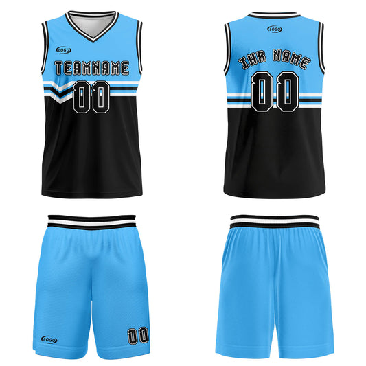 Benutzerdefinierter Blau Schwarz Weiß Basketball Jersey Uniform Anzug gedruckt Ihr Logo Name Nummer