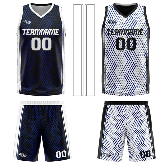 Benutzerdefinierte Schwarz Weiß Reversible Basketball Jersey Personalisierte Drucken Name Nummer Logo