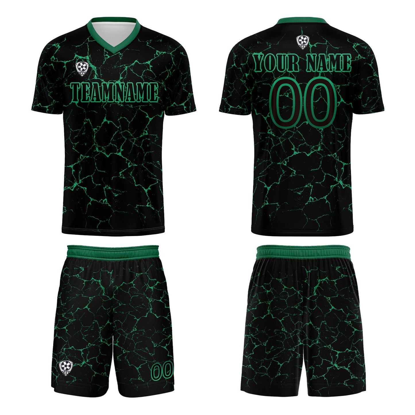 Benutzerdefinierte Schwarz Grün Trikots für Männer Frauen Personalisierte Fußball Uniformen für Erwachsene und Kind