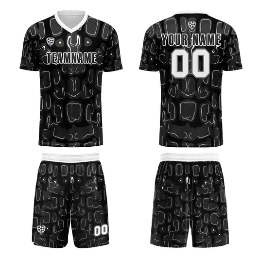 Benutzerdefinierte Schwarz Grau Fußball Trikots für Männer Frauen Personalisierte Fußball Uniformen für Erwachsene und Kind