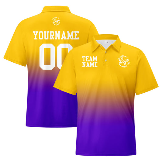 Benutzerdefinierte Gelb Lila Fußball Gradient Polo-Shirts Fügen Sie Ihr Einzigartiges hinzu Logo/Name/Nummer