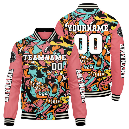 Maßgeschneiderte Rosa Letterman Varsity Jacket Individuelle Stickerei Druck nach Ihrem Wunsch