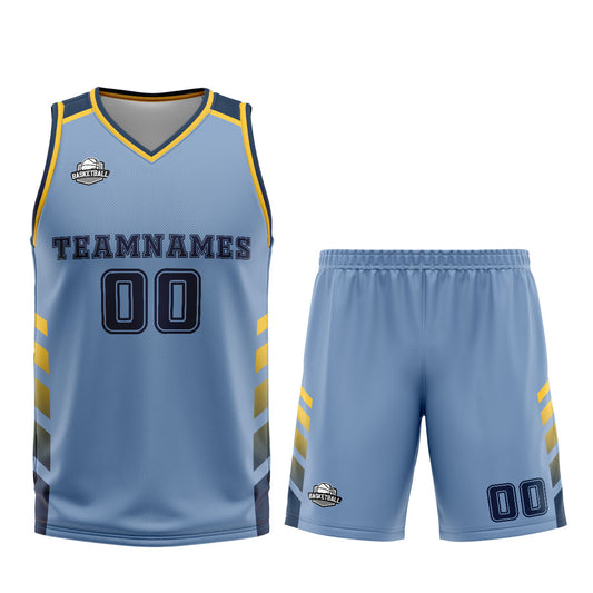 Benutzerdefinierter Blau Gelb Basketball Jersey Uniform Anzug gedruckt Ihr Logo Name Nummer