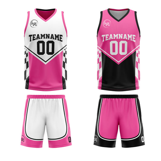 Benutzerdefinierte Schwarz Rosa Reversible Basketball Jersey Personalisierte Print Name Nummer Logo