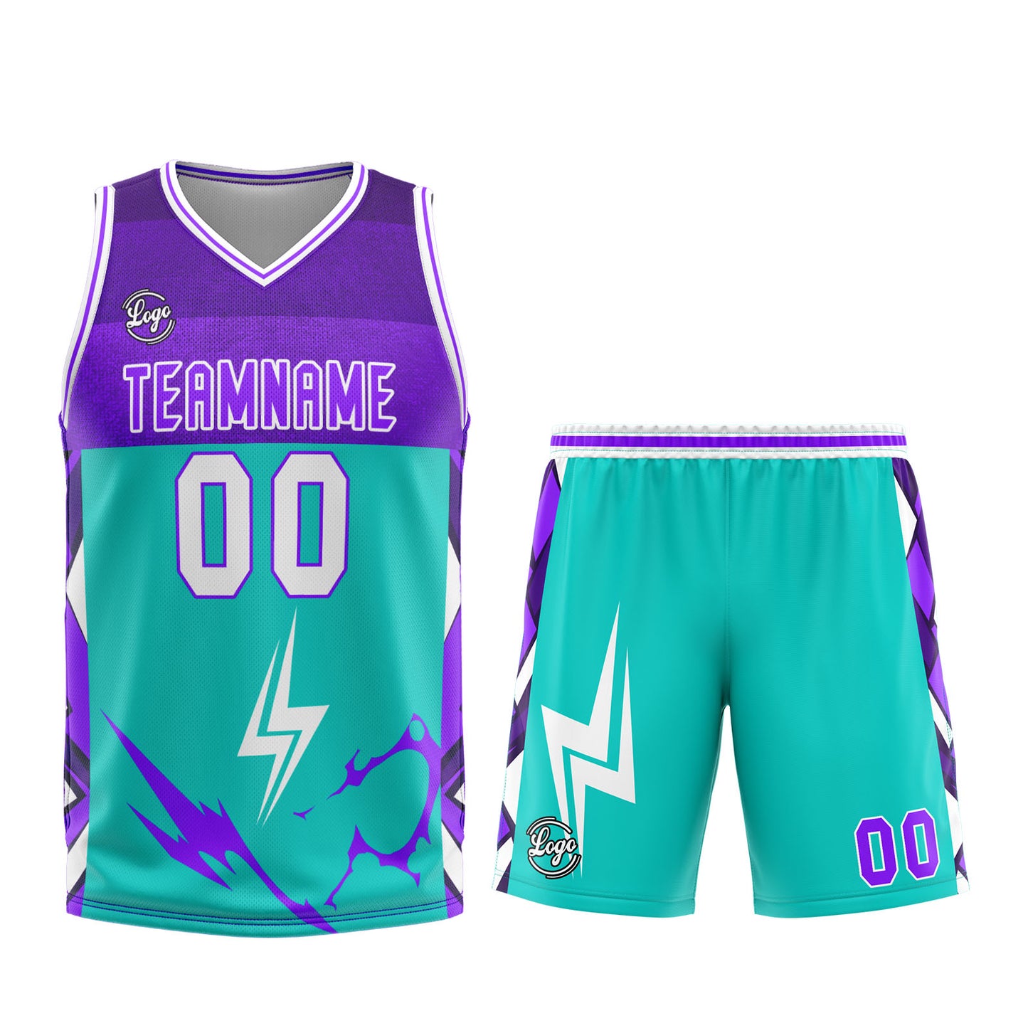 Benutzerdefinierter Cyan Lila Basketball Jersey Uniform Anzug gedruckt Ihr Logo Name Nummer