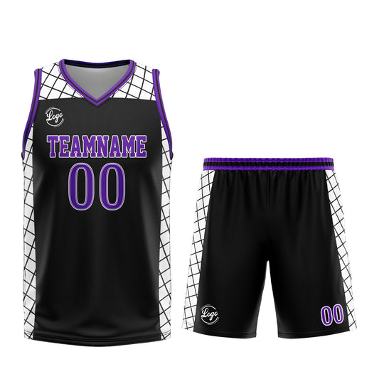 Benutzerdefinierter Schwarz Lila Basketball Jersey Uniform Anzug gedruckt Ihr Logo Name Nummer