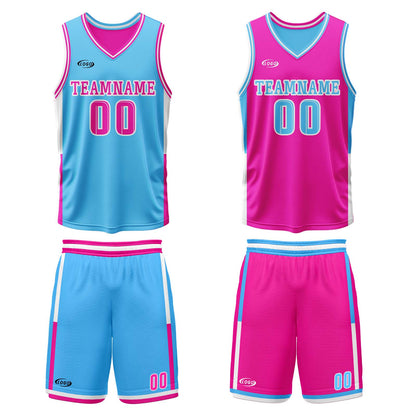 Benutzerdefinierte Blau Rosa Reversible Basketball Jersey Personalisierte Drucken Name Nummer Logo