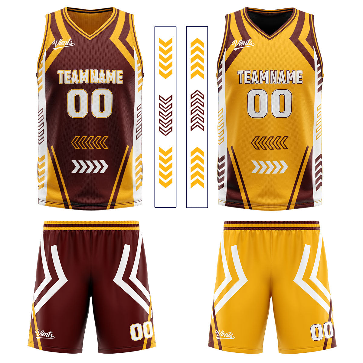Benutzerdefinierte Braun Gelb Reversible Basketball Jersey Personalisierte Drucken Name Nummer Logo