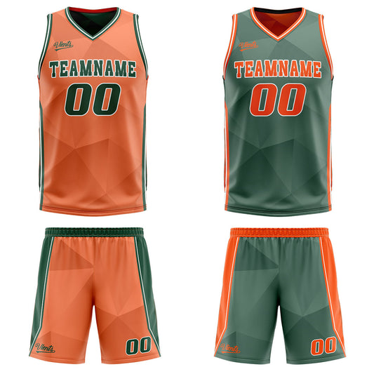 Benutzerdefinierte Orange Grün Reversible Basketball Jersey Personalisierte Drucken Name Nummer Logo