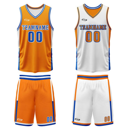 Benutzerdefinierte Orange Weiß Blau Reversible Basketball Jersey Personalisierte Drucken Name Nummer Logo