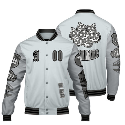 Maßgeschneiderte Grau Letterman Varsity Jacket Individuelle Stickerei  Druck nach Ihrem Wunsch