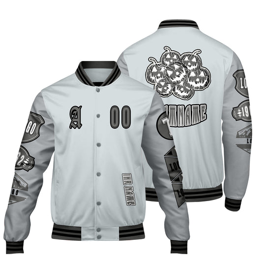 Maßgeschneiderte Grau Letterman Varsity Jacket Individuelle Stickerei  Druck nach Ihrem Wunsch