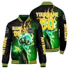 Maßgeschneiderte Grün Gelb Letterman Varsity Jacket Individuelle Stickerei Druck nach Ihrem Wunsch