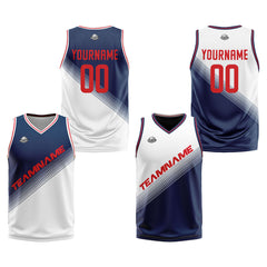Benutzerdefinierte Marine Weiß Reversible Basketball Jersey Personalisierte Print Name Nummer Logo