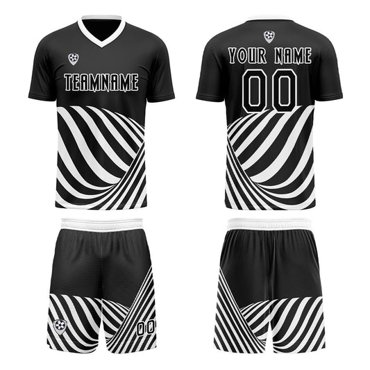 Benutzerdefinierte Schwarz Weiß Trikots für Männer Frauen Personalisierte Fußball Uniformen für Erwachsene und Kind