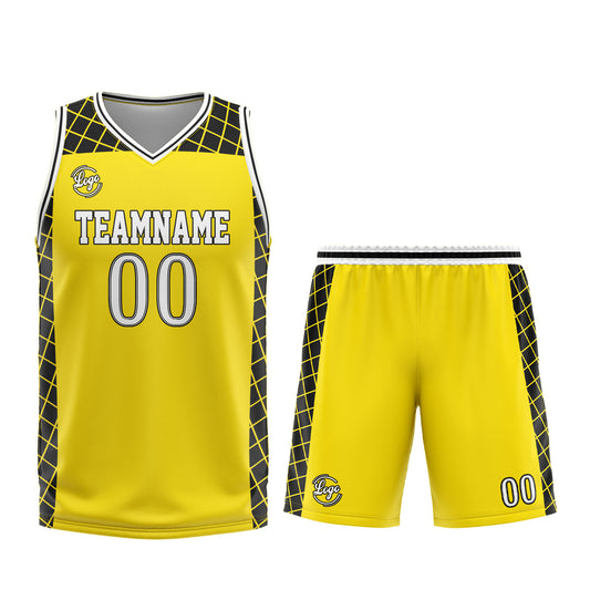 Benutzerdefinierter Gelb Schwarz Basketball Jersey Uniform Anzug gedruckt Ihr Logo Name Nummer