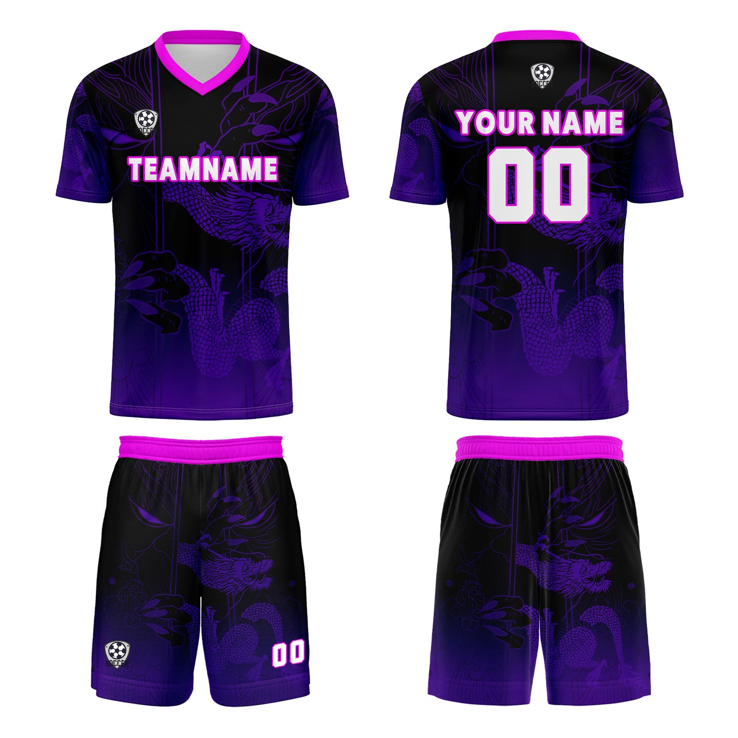 Benutzerdefinierte Schwarz Lila Trikots für Männer Frauen Personalisierte Fußball Uniformen für Erwachsene und Kind