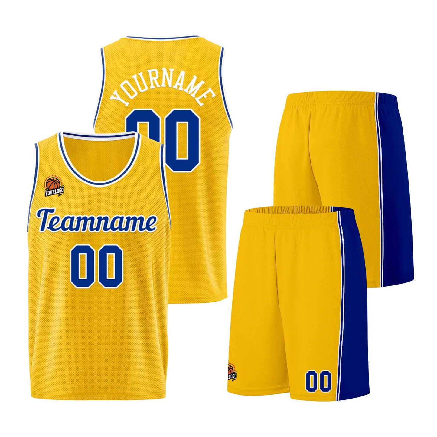 Individuelle Gelb Königlich Basketball Jersey Shorts für Männer und Frauen Gestickter und gedruckter Name, Nummer und Logo