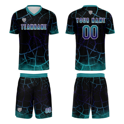 Benutzerdefinierte Schwarz Cyan Trikots für Männer Frauen Personalisierte Fußball Uniformen für Erwachsene und Kind