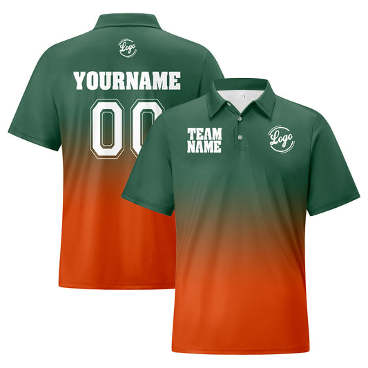 Benutzerdefinierte Grün Orange Fußball Gradient Polo-Shirts Fügen Sie Ihr Einzigartiges hinzu Logo/Name/Nummer