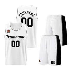 Individuelle Weiß-Schwarz Basketball Jersey Shorts für Männer und Frauen Gestickter und gedruckter Name, Nummer und Logo