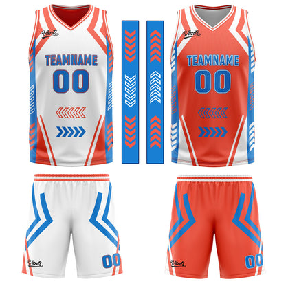 Benutzerdefinierte Weiß Orange Blau Reversible Basketball Jersey Personalisierte Drucken Name Nummer Logo