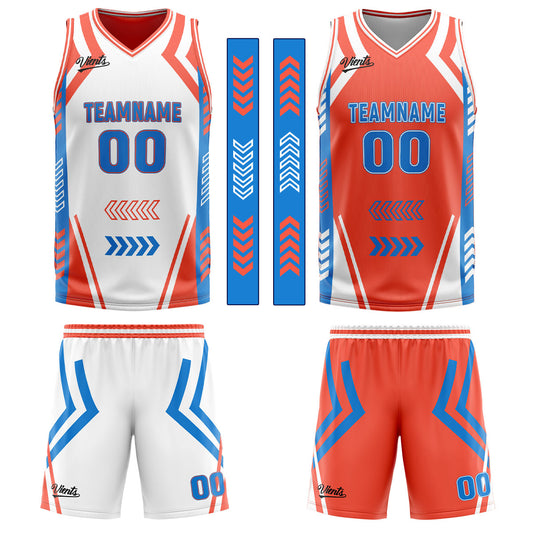 Benutzerdefinierte Weiß Orange Blau Reversible Basketball Jersey Personalisierte Drucken Name Nummer Logo