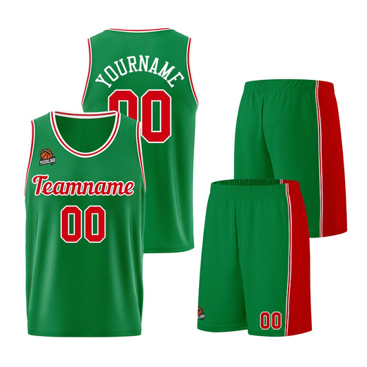 Individuelle Kelly Grün Rot Basketball Jersey Shorts für Männer und Frauen Gestickter und gedruckter Name, Nummer und Logo