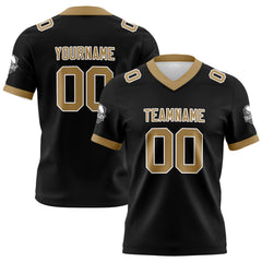 Benutzerdefinierte Schwarz Altgold Fußball Trikots Personalisierter Name Nummer Logo