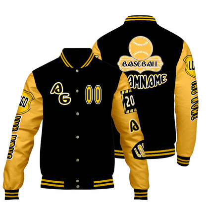 Maßgeschneiderte Schwarz Gelb Letterman Varsity Jacket Individuelle Stickerei  Druck nach Ihrem Wunsch