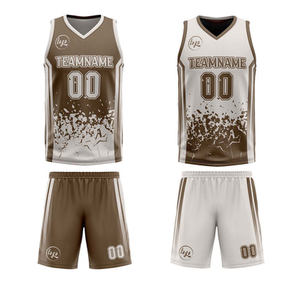 Benutzerdefinierte Langweilig Braun Grau Reversible Basketball Jersey Personalisierte Drucken Name Nummer Logo