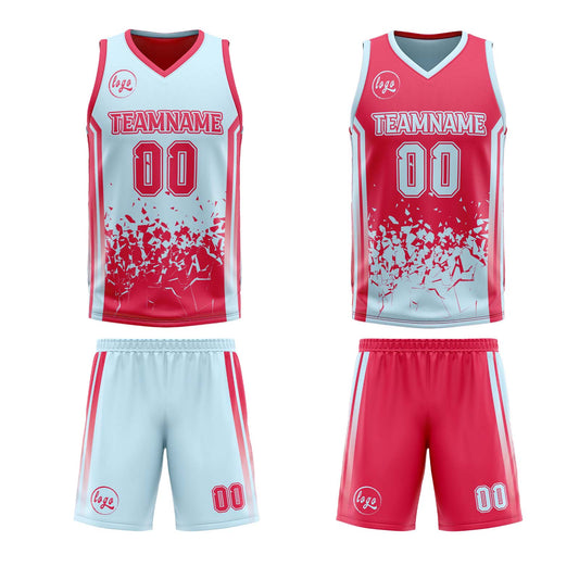 Benutzerdefinierte Rot Licht Rot Reversible Basketball Jersey Personalisierte Drucken Name Nummer Logo