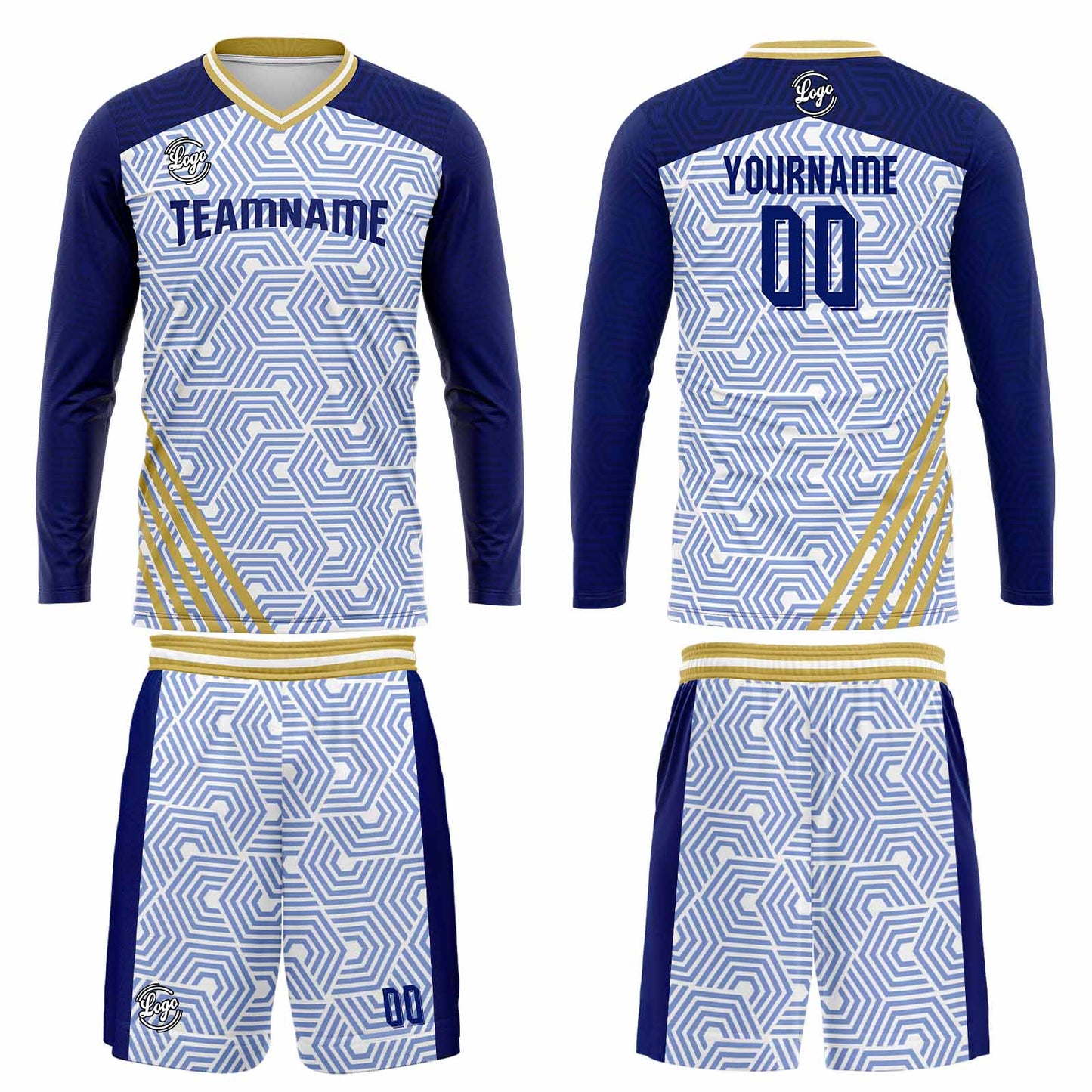 Kundenspezifisches Dunkelblau Gold Basketball Fußball Schießen langes T-Shirt für Erwachsene und Kinder