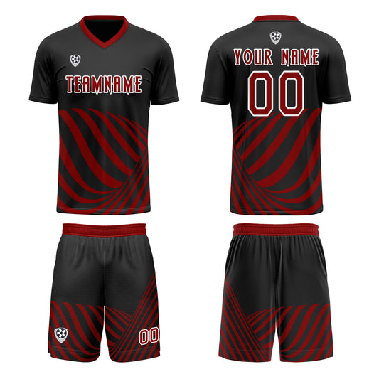 Benutzerdefinierte Schwarz Rot Trikots für Männer Frauen Personalisierte Fußball Uniformen für Erwachsene und Kind