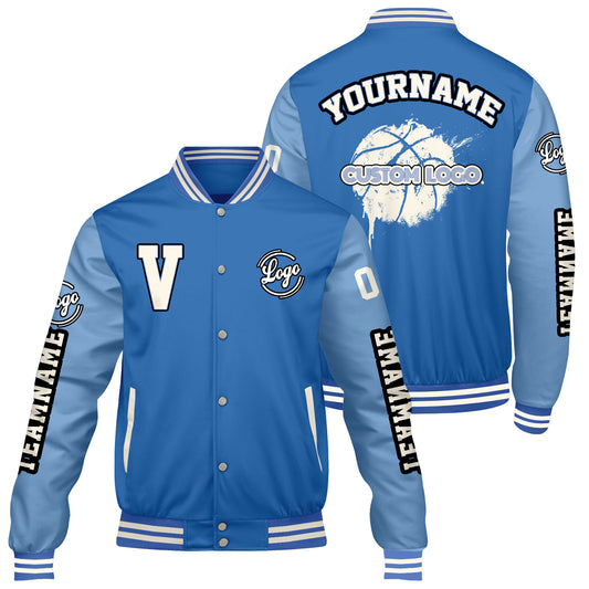 Maßgeschneiderte Hellblau Königlich Letterman Varsity Jacket Individuelle Stickerei Druck nach Ihrem Wunsch